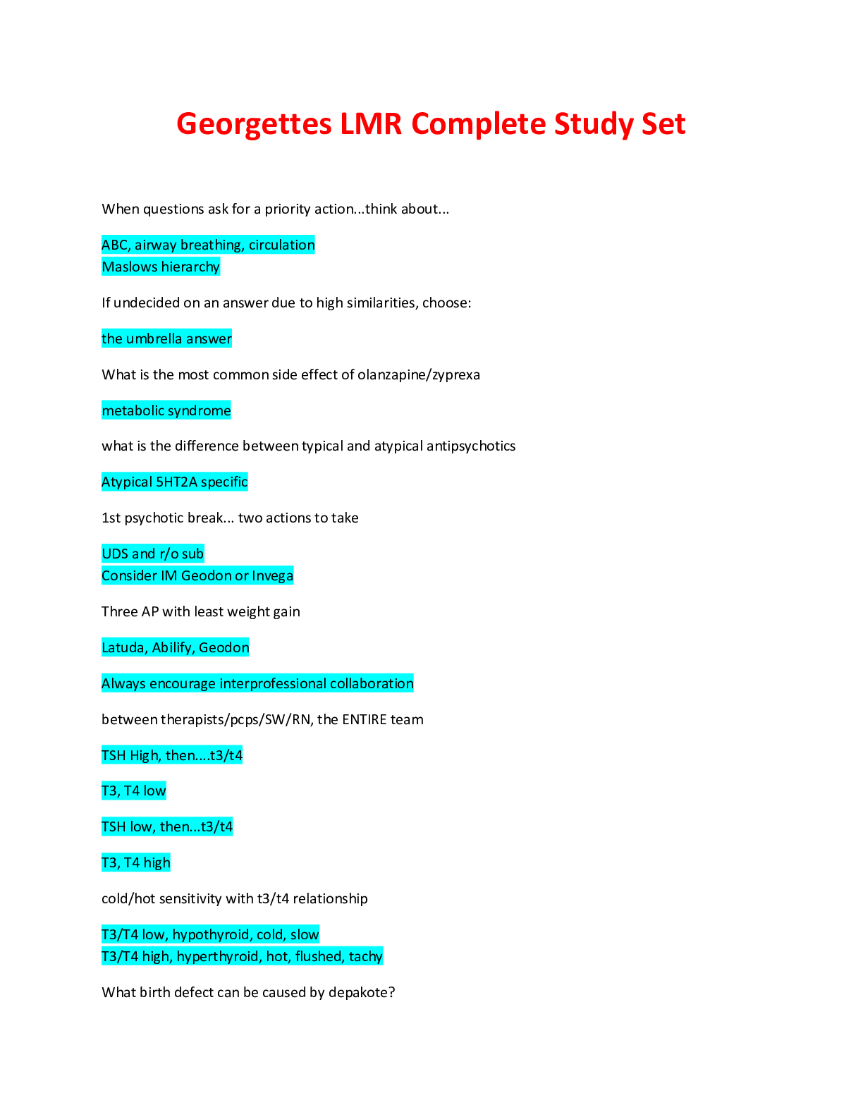 Preview image of Georgettes LMR Complete Study Set document